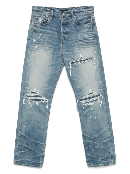 Distressed Straight-Leg Jeans