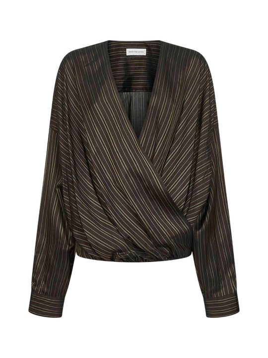 Brown Striped Cupro Draped Blouse