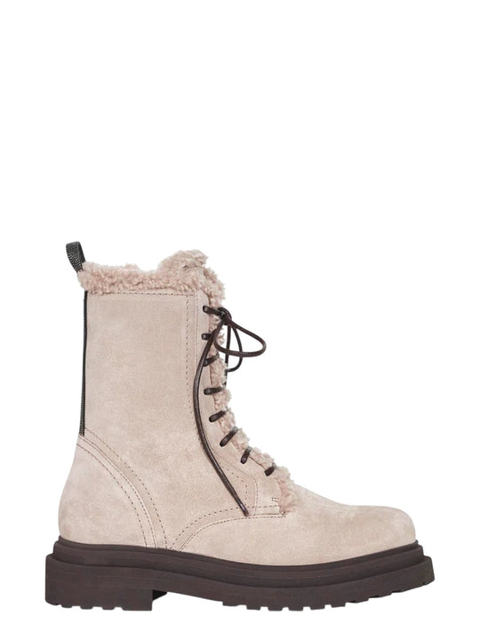 Gray Suede Boots With Shiny Loop Detail