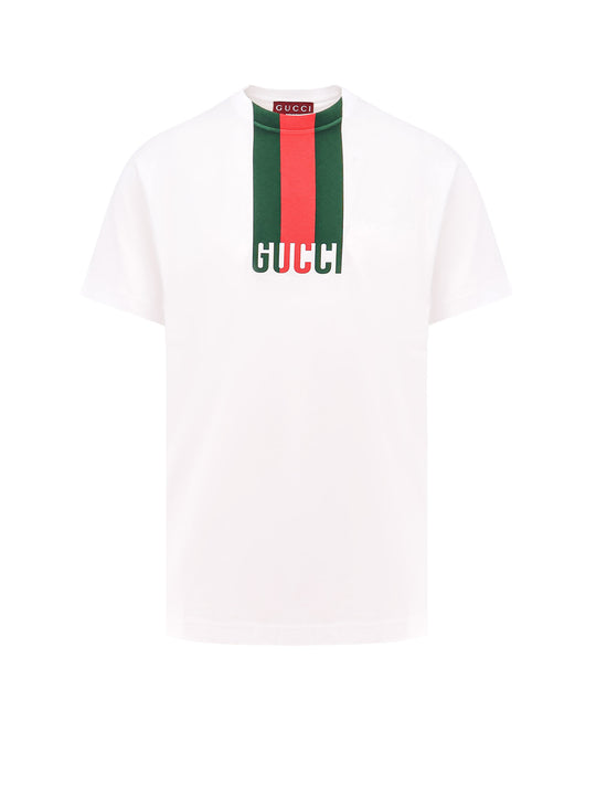 Cotton T-Shirt With Lettering Logo And Gucci Web Band