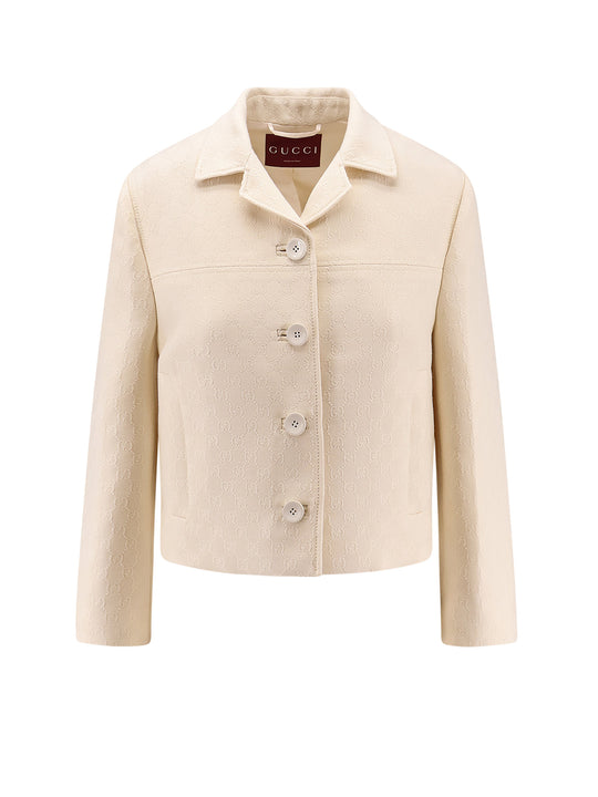 Wool And Silk Blazer With All-Over Gg Motif