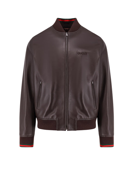 Leather Jacket With Gucci Embossed Detail