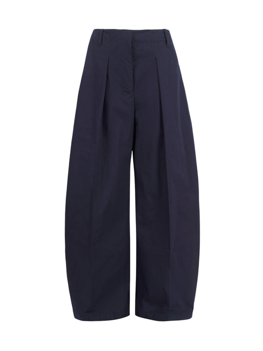 Wide-Leg, Oval-Cut Trousers In Navy Blue