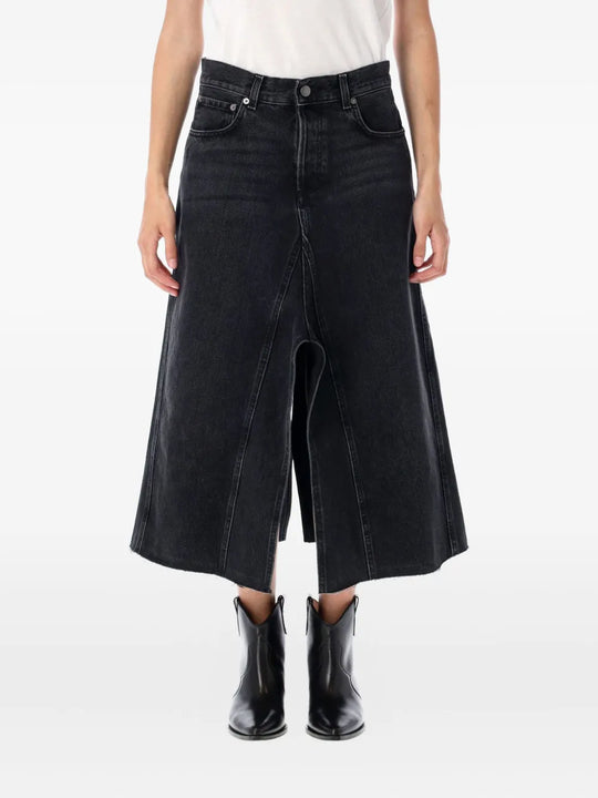 Asymmetrical Denim Midi Skirt