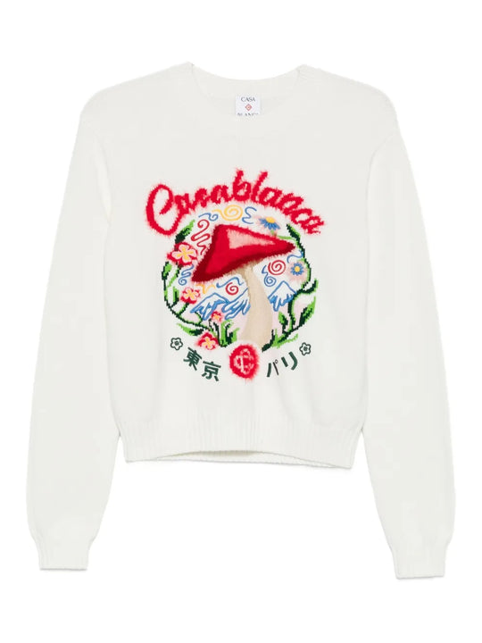 Crewneck Sweater With Mushroom Embroidery