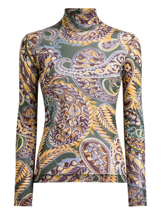 High-Neck Top With Paisley Pattern