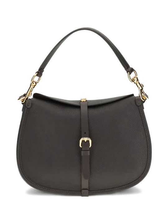 Medium Grained Leather Shoulder Bag With Buckle