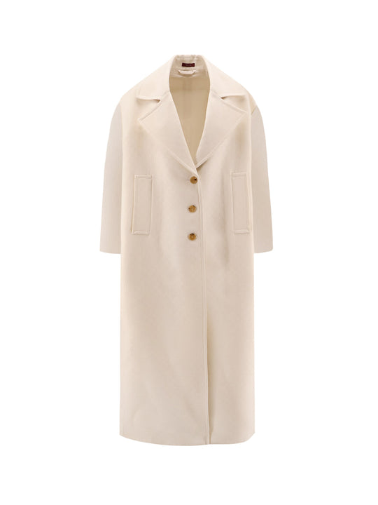 Wool And Silk Crepe Coat With All-Over Gg Motif