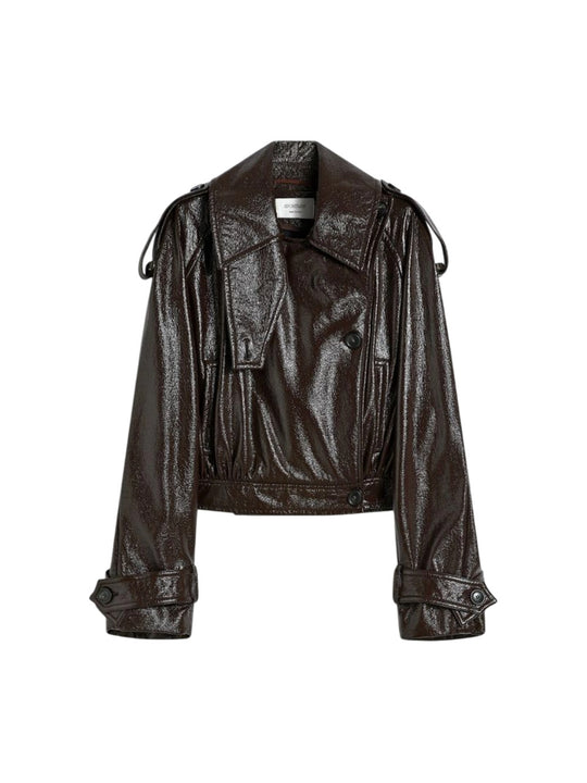 Short Patent-Effect Trench Coat - Runway - Coffee