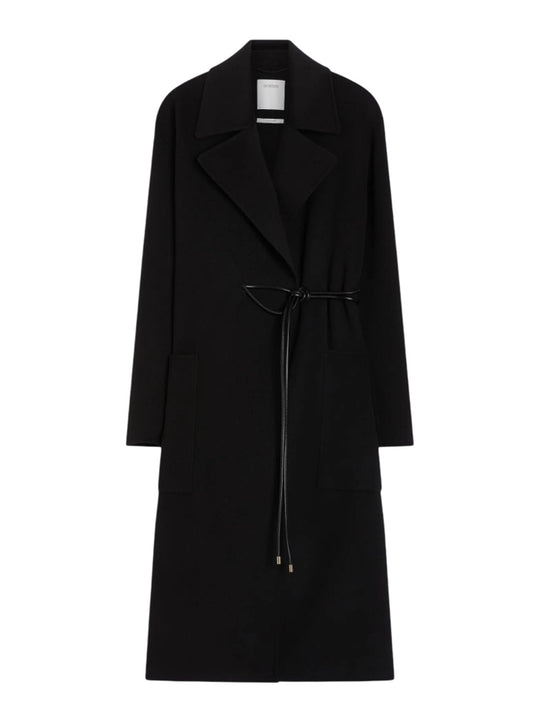 Double-Faced Wool Wrap Coat - Black