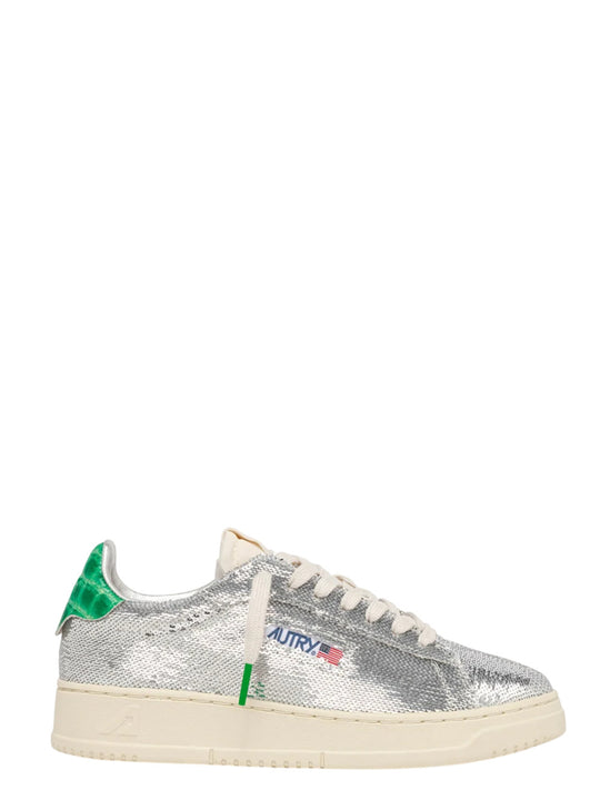Dallas Low Sparkling Sneakers In Silver And Green Sequins