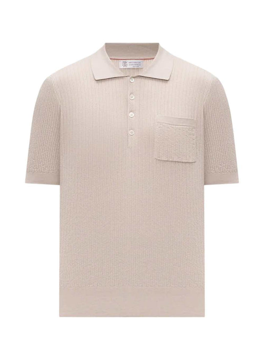 Beige Polo Shirt With Woven Pattern