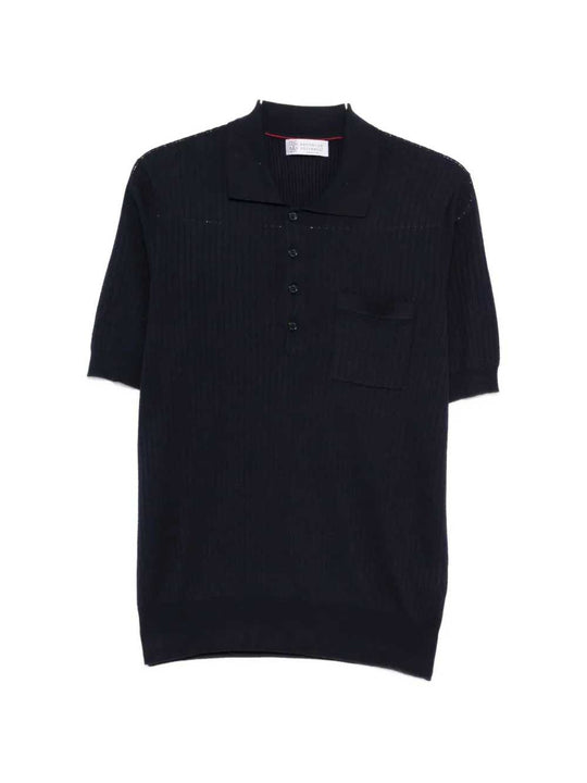 Blue Polo Shirt With Woven Pattern