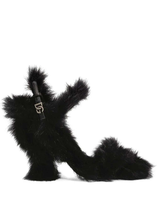 105mm Buckle Sandals With Fur Trim