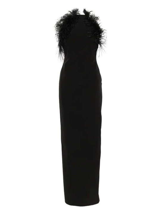Long Dress With Feather Trim