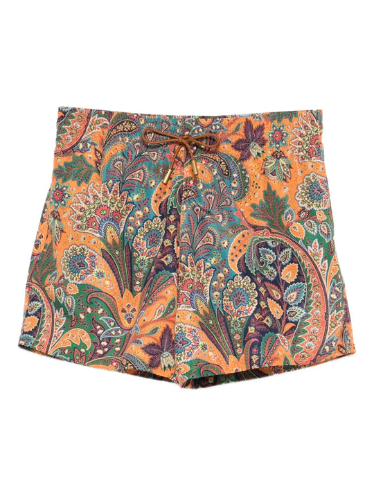 Drawstring Swim Shorts With Paisley Print