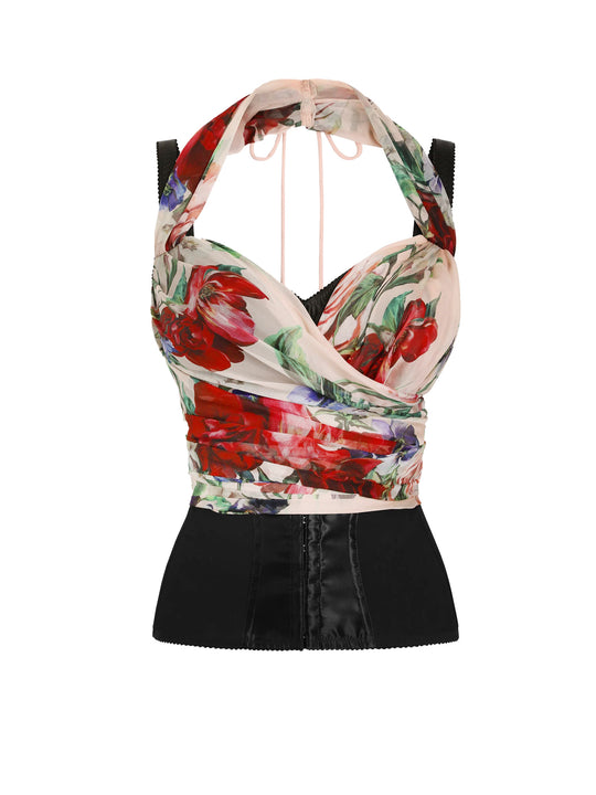 Chiffon Bustier Top With Iconic Floral Print