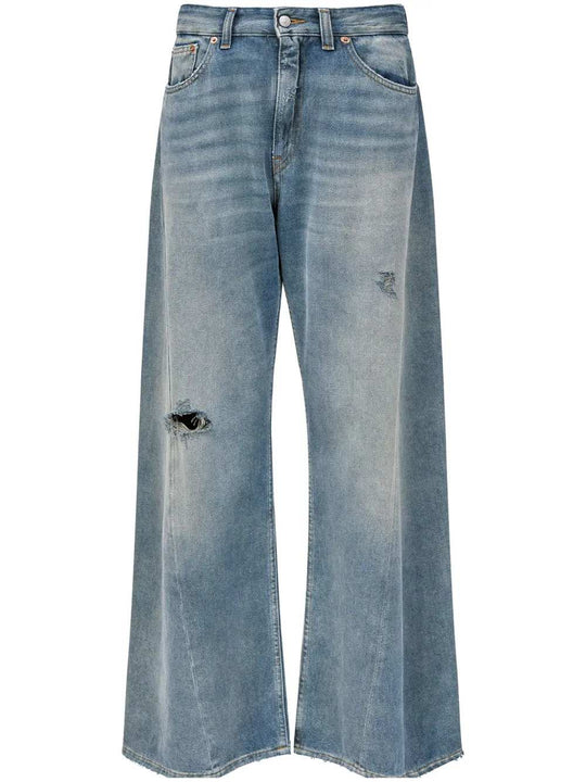 Wide Leg Jeans With Distressed Effect