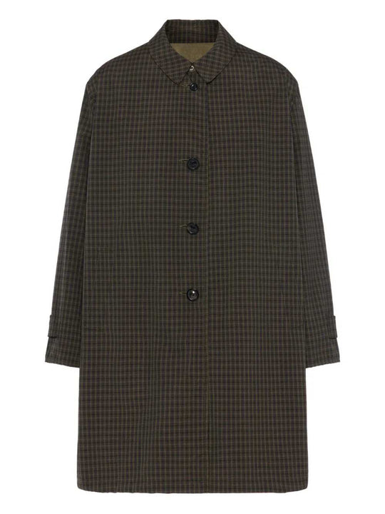 Buttoned Plaid Trench Coat