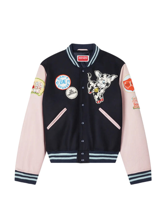 Embroidered Wool Varsity Jacket With "Kenzo Badges."