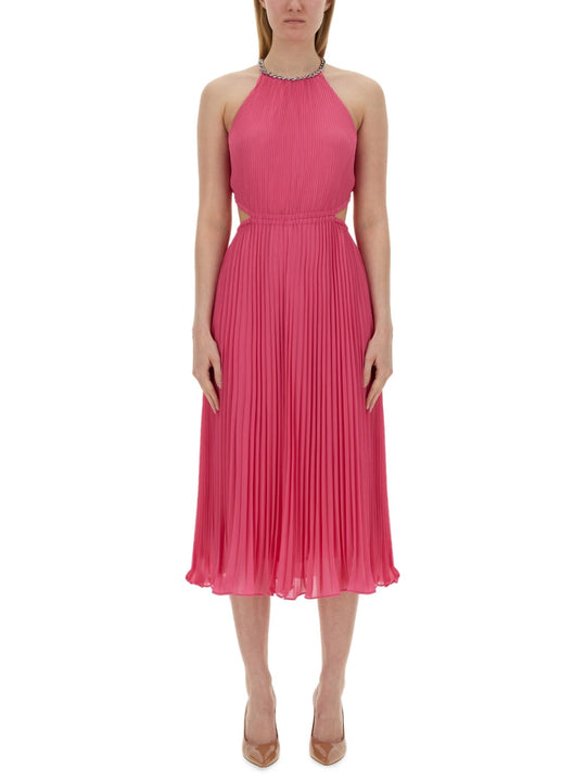Pleated Georgette Dress With Cut-Out Details