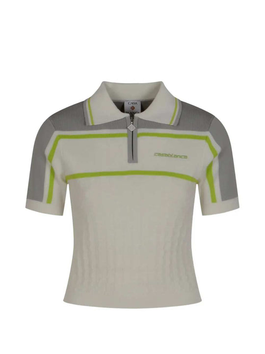 Striped Zip-Up Polo Shirt