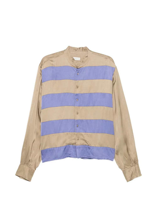 Horizontally Striped Shirt With Band Collar