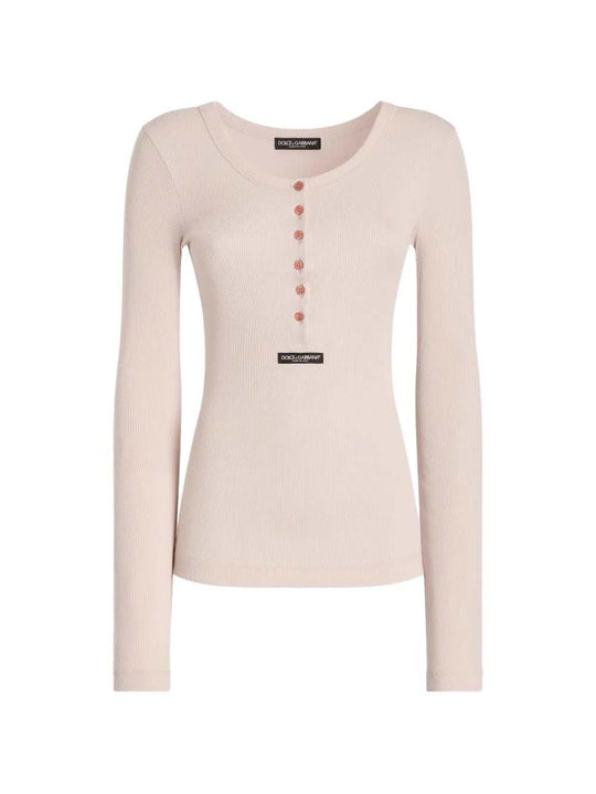 Ribbed Cotton Henley T-Shirt