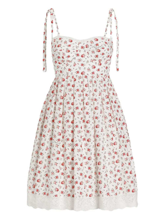 Floral Dress With Lace Inserts