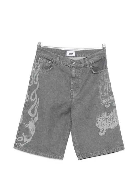 Printed Denim Shorts