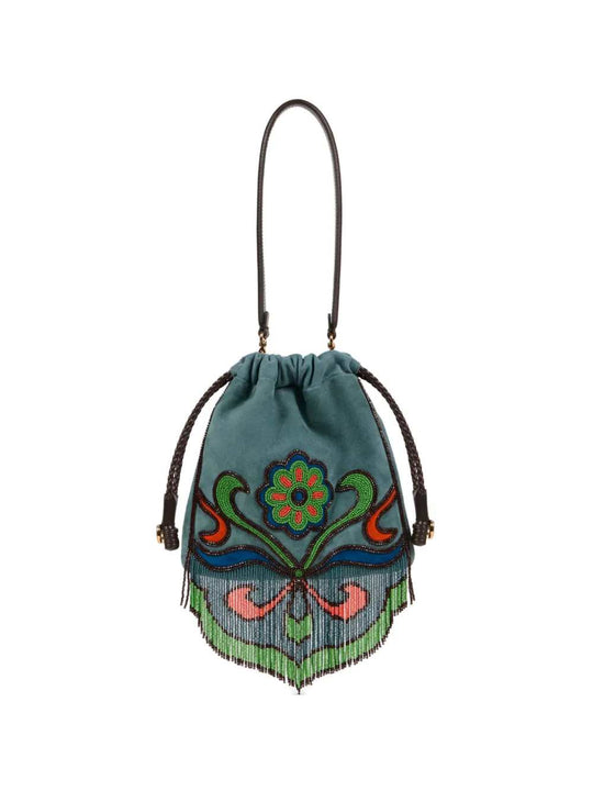 Kalispera Small Bucket Bag With Fringes And Beads