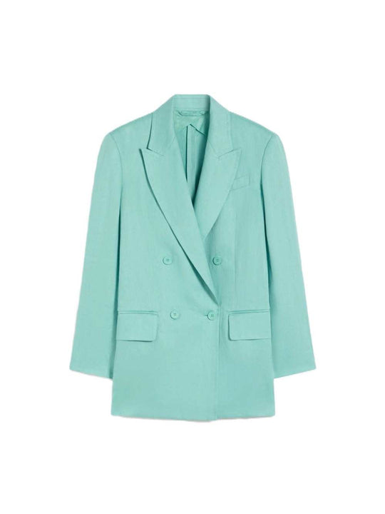 Olimpia Jacket In Chevron Linen - Aqua