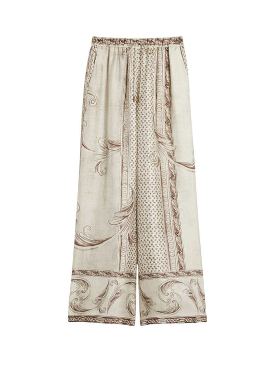 Flowing Printed Silk Pants - Ivory
