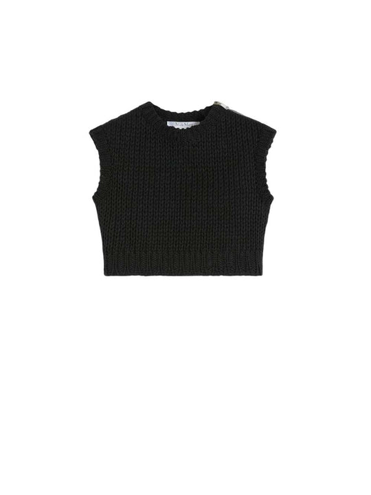 Sleeveless Crop Sweater In Plain Cotton - Black