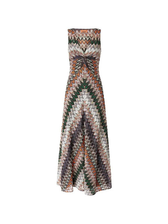 Long Dress With V-Neck And Pattern