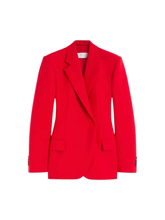 Double-Breasted Stretch Wool Blazer - Red