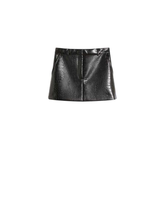 Patent Leather Alligator Mini Skirt - Black