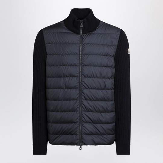 Navy Blue Quilted Cotton Zip-Up Cardigan