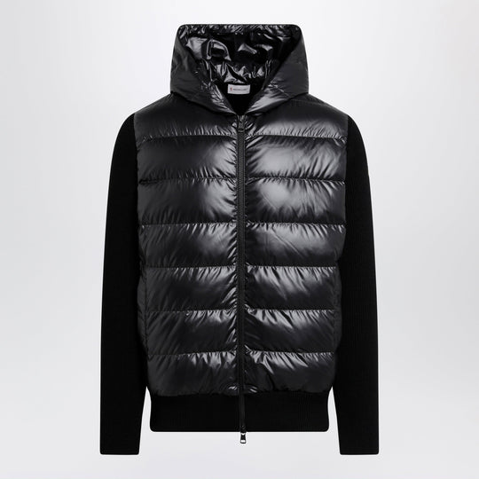 Black Padded Wool Zip-Up Hoodie
