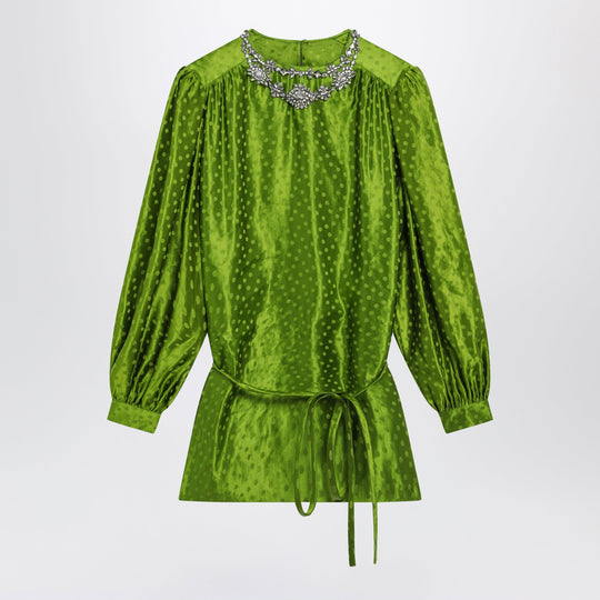 Avocado Polka-Dot Silk-Blend Jacquard Mini Dress