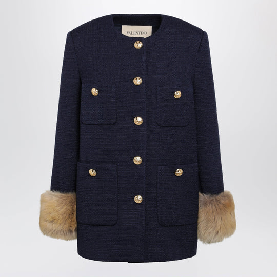 Navy Peacoat In Wool Tweed