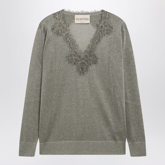 Viscose-Blend Lace V-Neck Sweater