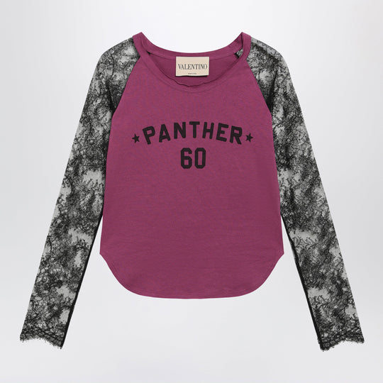 Cyclamen Panther 60 T-Shirt With Black Lace Sleeves