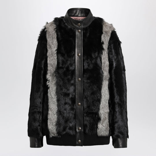 Black/Grey Shearling And Leather Jacket