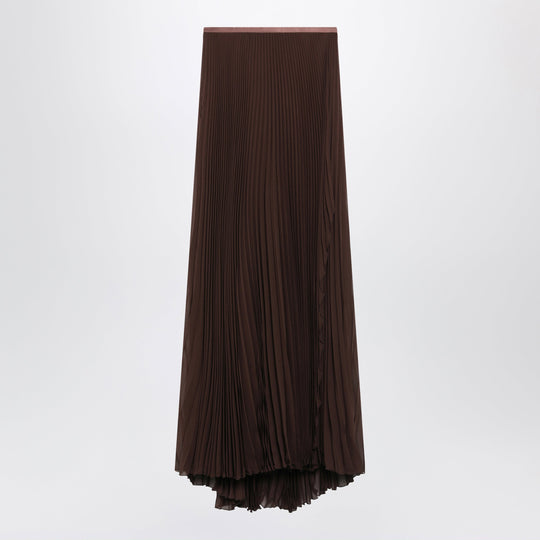 Long Brown Skirt In Pleated Silk