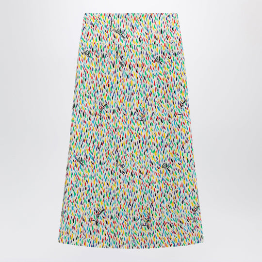 Multicolored Pleated Silk Midi Skirt