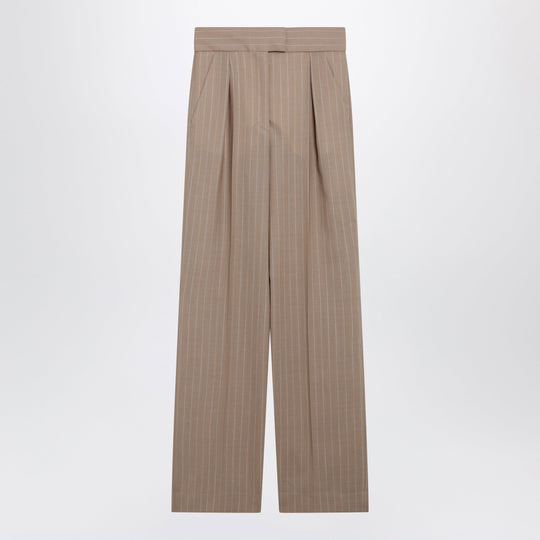 Mud-Colored Pinstripe Wool Trousers