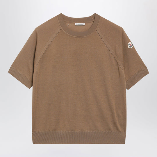 Beige Wool Sweater With Logo Patch