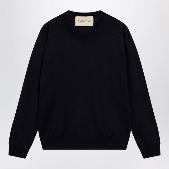 Navy Blue Wool Crewneck Sweater