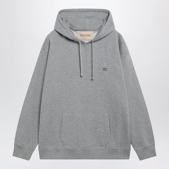 Mélange Gray Hoodie With Vlogo Embroidery